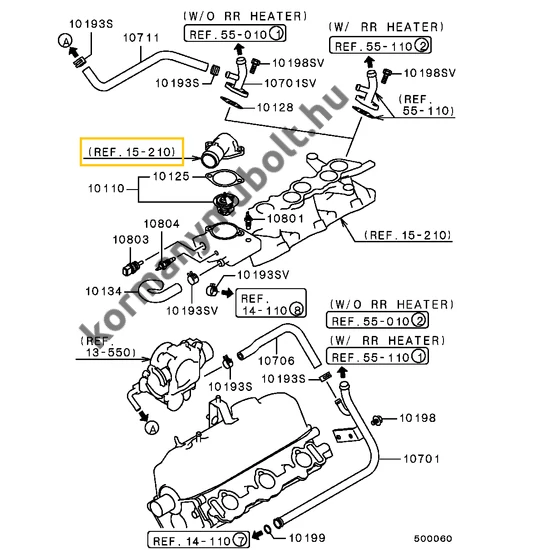 MD097041 Mitsubishi Pajero Termosztát Ház Kivezető Cső 3.0L 6G72 1991-2000