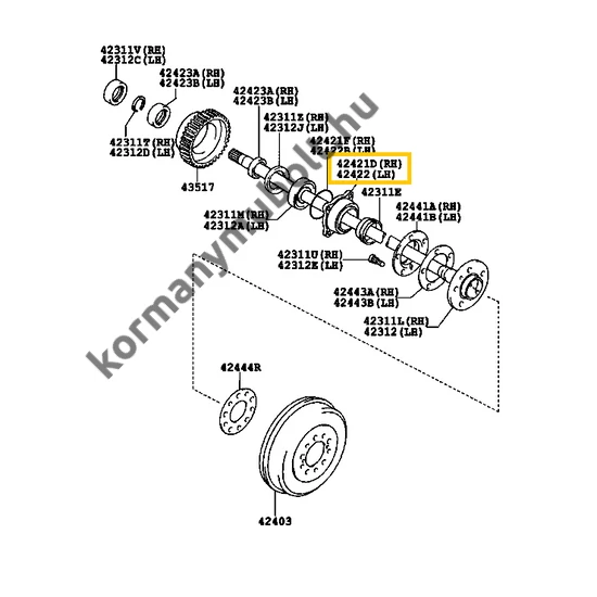 42421-0K030 Toyota Hilux Hátsó Hajtótengely Csapágyház GGN KUN LAN TGN 2008-2016