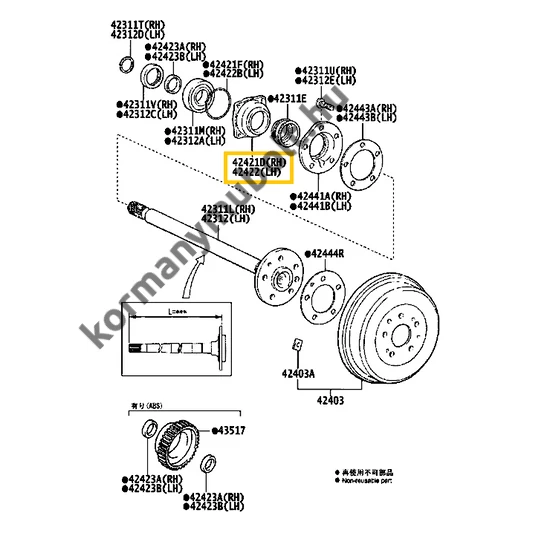 42421-35050 Toyota Dyna Hátsó Hajtótengely Csapágyház 2001-től